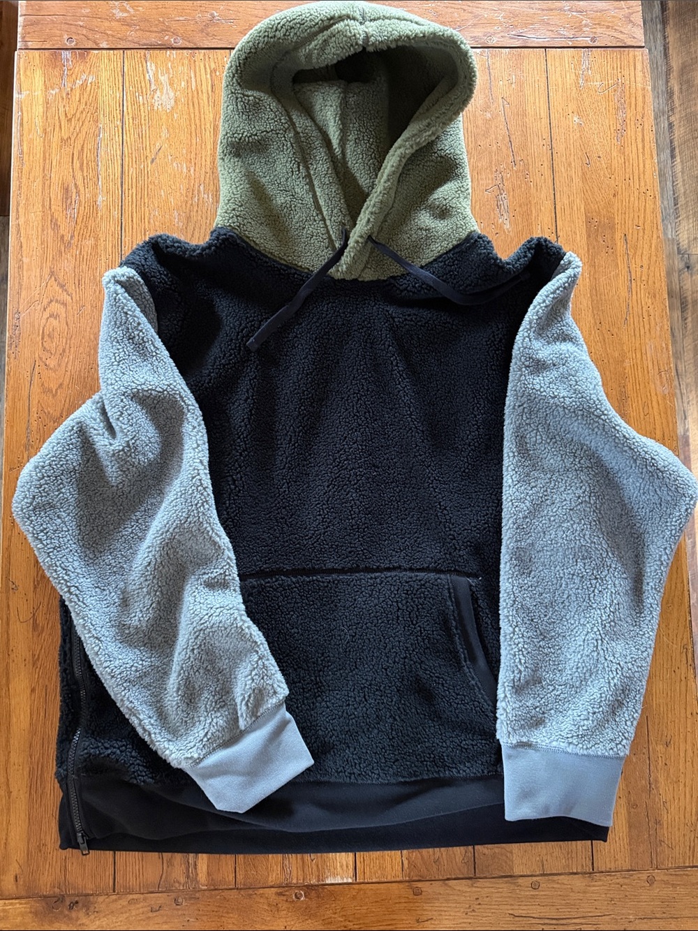 Mens Colorblock Sherpa Hoodie - Black, Olive & Gray